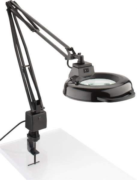 Electrix - 45 Inch, Spring Suspension, Clamp on, Fluorescent, Black, Magnifying Task Light - 22 Watt, 1.75x Magnification, 5 Inch Wide - Exact Tool & Supply