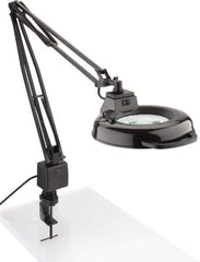 Electrix - 45 Inch, Spring Suspension, Clamp on, Fluorescent, Black, Magnifying Task Light - 22 Watt, 1.75x Magnification, 5 Inch Wide - Exact Tool & Supply