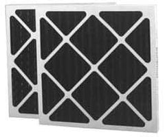 Made in USA - 12" Noml Height x 24" Noml Width x 2" Noml Depth, 70% Capture Efficiency, Wire-Backed Pleated Air Filter - MERV 8, Cotton/Polyester & Activated Carbon, Integrated Beverage Board Frame, 500 Max FPM, 1,000 CFM, For Any Unit - Exact Tool & Supply