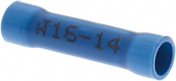 Made in USA - 16 to 14 AWG Compatible, Butt Splice Terminal - Blue - Exact Tool & Supply