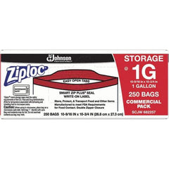 Ziploc - 250 Piece, 1 Gallon Capacity, 10-3/4 Inch High x 10-9/16 Inch Wide, Ziploc Storage Bag - 1.75 mil Thick, Rectangle Clear Plastic - Exact Tool & Supply
