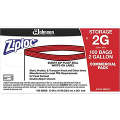 Ziploc - 100 Piece, 2 Gallon Capacity, 13 Inch Long x 15-1/2 Inch Wide, Ziploc Storage Bag - 1.75 mil Thick, Rectangle Clear Plastic - Exact Tool & Supply