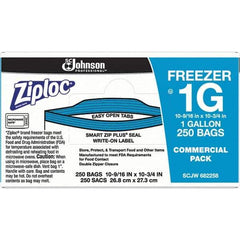 Ziploc - 250 Piece, 1 Gallon Capacity, 11 Inch Long x 10-1/2 Inch Wide, Ziploc Freezer Bag - 2.7 mil Thick, Rectangle Clear Plastic - Exact Tool & Supply