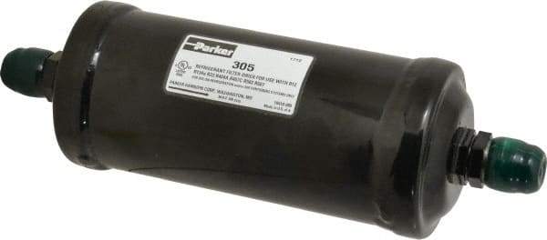 Parker - 5/8" Connection, 3" Diam, 9.24" Long, Refrigeration Liquid Line Filter Dryer - 9-15/16" Cutout Length, 361 Drops Water Capacity - Exact Tool & Supply