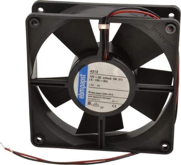 EBM Papst - 12 Volts, DC, 100 CFM, Square Tube Axial Fan - 0.42 Amp Rating, 119mm High x 119mm Wide x 1.26" Deep - Exact Tool & Supply