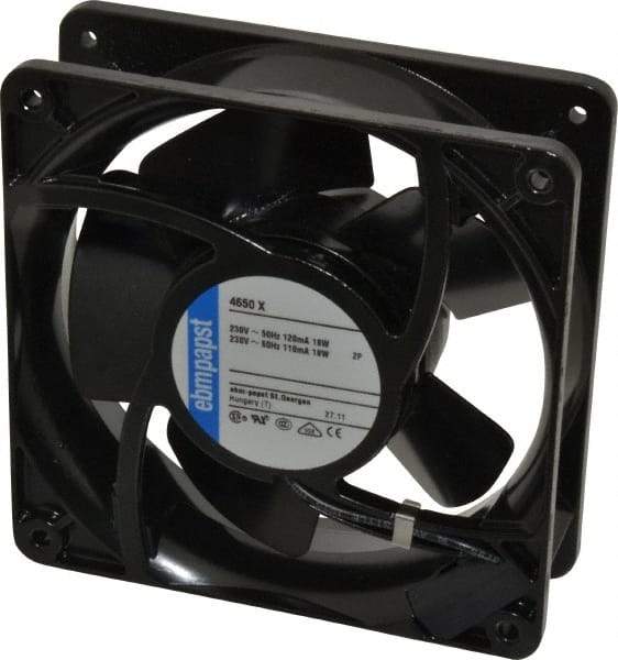 EBM Papst - 230 Volts, AC, 106 CFM, Square Tube Axial Fan - 0.08 Amp Rating, 119mm High x 119mm Wide x 1-1/2" Deep - Exact Tool & Supply