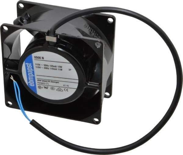 EBM Papst - 115 Volts, AC, 36 CFM, Square Tube Axial Fan - 0.1 Amp Rating, 80mm High x 3.15" Wide x 1-1/2" Deep - Exact Tool & Supply