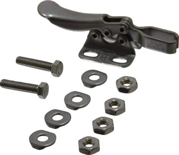 De-Sta-Co - 75 Lb Holding Capacity, Horizontal Handle, Manual Hold Down Toggle Clamp - 80° Handle Movement, 90° Bar Opening, U-Bar, Flanged Base, Electro-Plated Zinc, Stainless Steel - Exact Tool & Supply