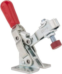 De-Sta-Co - 100 Lb Holding Capacity, Vertical Handle, Manual Hold Down Toggle Clamp - 55° Handle Movement, 100° Bar Opening, U-Bar, Flanged Base, Electro-Plated Zinc, Carbon Steel - Exact Tool & Supply