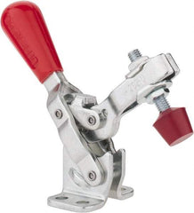 De-Sta-Co - 200 Lb Holding Capacity, Vertical Handle, Manual Hold Down Toggle Clamp - 65° Handle Movement, 105° Bar Opening, U-Bar, Flanged Base, Electro-Plated Zinc, Carbon Steel - Exact Tool & Supply