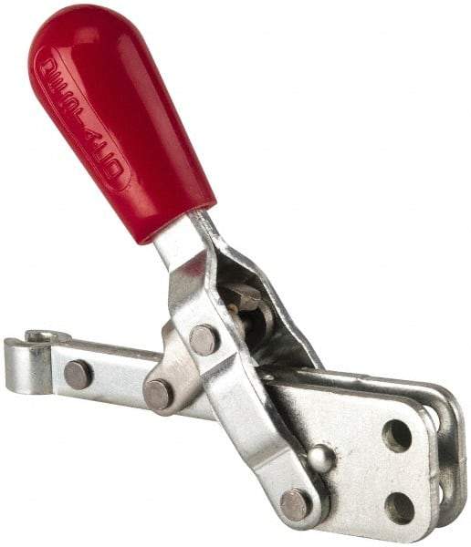 De-Sta-Co - 200 Lb Holding Capacity, Vertical Handle, Manual Hold Down Toggle Clamp - 65° Handle Movement, 105° Bar Opening, Solid Bar, Straight Base, Electro-Plated Zinc, Carbon Steel - Exact Tool & Supply