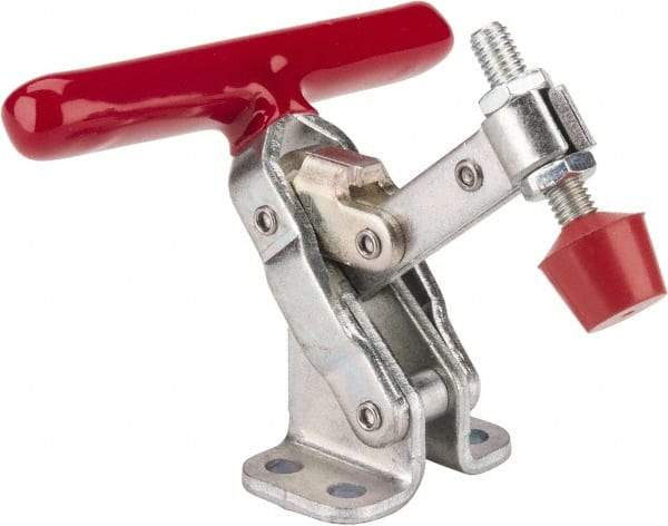 De-Sta-Co - 200 Lb Holding Capacity, Vertical Handle, Manual Hold Down Toggle Clamp - 65° Handle Movement, 105° Bar Opening, Solid Bar, Flanged Base, Electro-Plated Zinc, Carbon Steel - Exact Tool & Supply