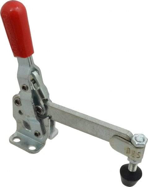 De-Sta-Co - 500 Lb Holding Capacity, Vertical Handle, Manual Hold Down Toggle Clamp - 57° Handle Movement, 99° Bar Opening, Solid Bar, Flanged Base, Electro-Plated Zinc, Carbon Steel - Exact Tool & Supply