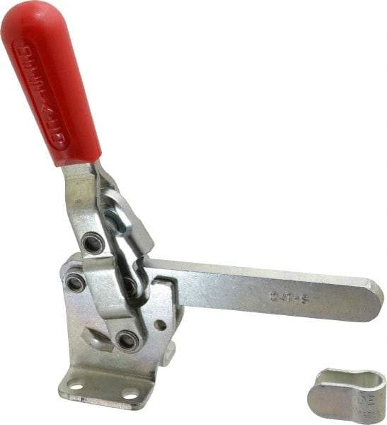 De-Sta-Co - 1,000 Lb Holding Capacity, Vertical Handle, Manual Hold Down Toggle Clamp - 67° Handle Movement, 120° Bar Opening, Solid Bar, Flanged Base, Electro-Plated Zinc, Carbon Steel - Exact Tool & Supply
