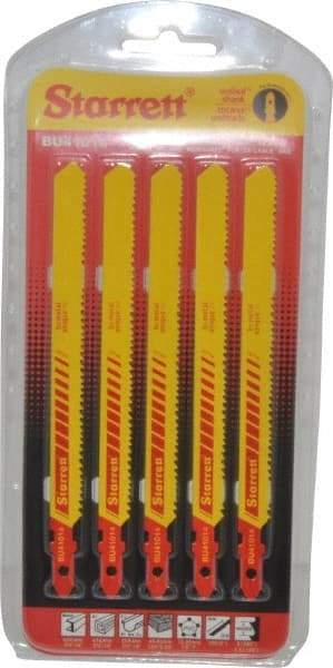 Starrett - 5" Long, 10 to 14 Teeth per Inch, Bi-Metal Jig Saw Blade - Toothed Edge, 3/8" Wide x 0.04" Thick, U-Shank, Wavy Tooth Set - Exact Tool & Supply