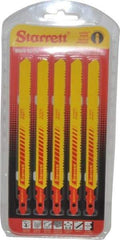 Starrett - 5" Long, 10 to 14 Teeth per Inch, Bi-Metal Jig Saw Blade - Toothed Edge, 3/8" Wide x 0.04" Thick, U-Shank, Wavy Tooth Set - Exact Tool & Supply