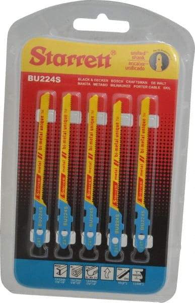Starrett - 3" Long, 24 Teeth per Inch, Bi-Metal Jig Saw Blade - Toothed Edge, 3/16" Wide x 0.04" Thick, U-Shank, Wavy Tooth Set - Exact Tool & Supply