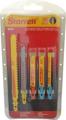 Starrett - 5 Piece, 3" to 5" Long, 6 to 32 Teeth per Inch, Bi-Metal Jig Saw Blade Set - Toothed Edge, 3/16" to 3/8" Wide, 0.04" to 0.05" Thick, U-Shank - Exact Tool & Supply