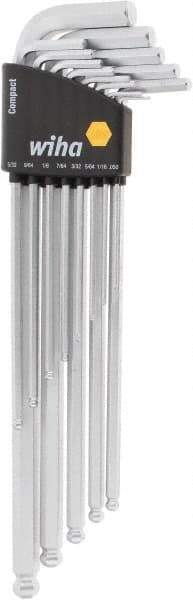 Wiha - 13 Piece L-Key Ball End Hex Key Set - Hex Range 1/2 to 3/8", Chrome Vanadium Molybdenum - Exact Tool & Supply