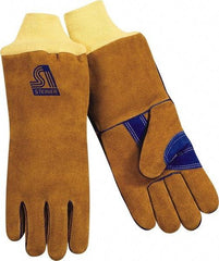 Steiner - Size L Cotton/Foam Lined Cowhide Welding Glove - 13-1/2" OAL, Knit Wrist Cuff, Wing Thumb, For General Welding - Exact Tool & Supply