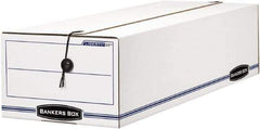 BANKERS BOX - 1 Compartment, 9-3/4" Wide x 6-1/4" High x 23-3/4" Deep, Storage Box - Corrugated Cardboard, White/Blue - Exact Tool & Supply