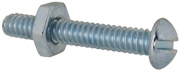 Value Collection - #10-24 UNC, 1-1/4" Length Under Head Slotted Drive Machine Screw - Round Head, Grade 2 Steel, Zinc-Plated Finish, Without Washer - Exact Tool & Supply