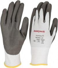 Honeywell - Size L (9), ANSI Cut Lvl 3, Abrasion Lvl 5, Polyurethane Coated Cut Resistant Gloves - 9.5" Long, Palm & Fingers Coated, HPPE Lining, Knit Wrist, Light Gray/Gray, Paired - Exact Tool & Supply