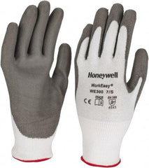 Honeywell - Size S (7), ANSI Cut Lvl 3, Abrasion Lvl 5, Polyurethane Coated Cut Resistant Gloves - 9.5" Long, Palm & Fingers Coated, HPPE Lining, Knit Wrist, Light Gray/Gray, Paired - Exact Tool & Supply