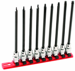 9 Piece - T8; T9; T10; T15; T20; T25; T27; T30; T40 - 6" OAL - 3/8" Drive Torx Bit Socket Set - Exact Tool & Supply