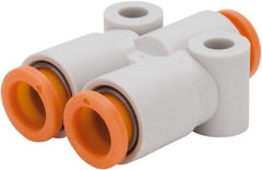 SMC PNEUMATICS - 5/16" OD, Brass/Polybutylene Push-to-Connect Union Y - 145 Max psi - Exact Tool & Supply