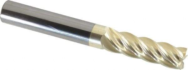 Accupro - 3/8", 1-1/4" LOC, 3/8" Shank Diam, 3" OAL, 5 Flute, Solid Carbide Square End Mill - Single End, ZrN Finish, Spiral Flute, 37° Helix, Centercutting, Right Hand Cut, Right Hand Flute - Exact Tool & Supply