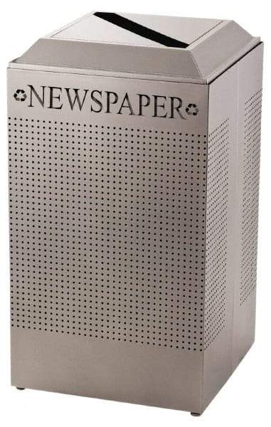 Rubbermaid - 29 Gal Silver Square Recycling Container - Steel, 32-3/8" High x 18-1/2" Long x 18-1/2" Wide - Exact Tool & Supply
