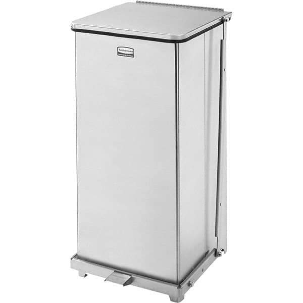 Rubbermaid - 24 Gal Square Unlabeled Trash Can - 30" High x 15" Long x 15" Wide, Stainless Steel - Exact Tool & Supply
