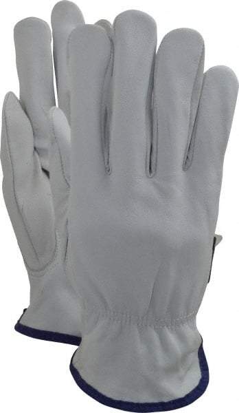 MCR Safety - Size XL (10) Grain Goatskin General Protection Work Gloves - For Work & Driver, Uncoated, Slip-On Cuff, Full Fingered, White, Paired - Exact Tool & Supply