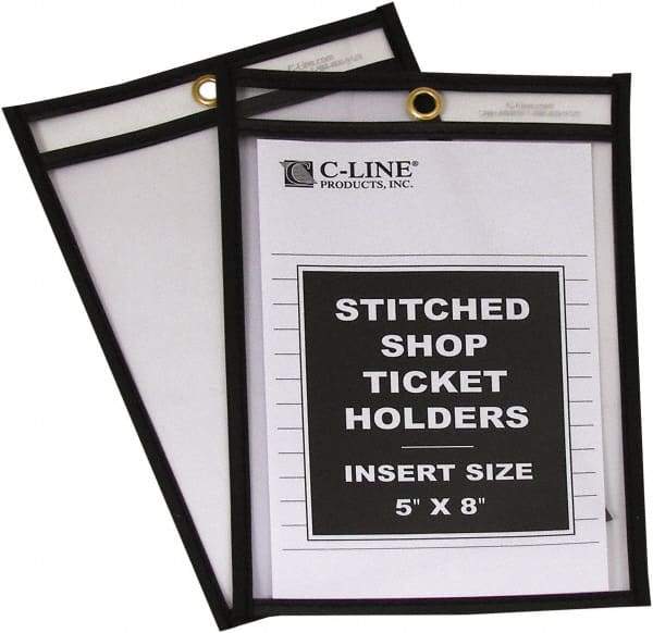 C-LINE - 25 Piece Clear Stitched Shop Ticket Holder - 8" High x 5" Wide - Exact Tool & Supply