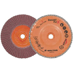 WALTER Surface Technologies - 40 Grit, 5" Disc Diam, 5/8-11 Center Hole, Zirconia Alumina Flap Disc - 13,300 Max RPM, Plastic Backing, Arbor Attaching System, Coated - Exact Tool & Supply