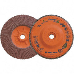 WALTER Surface Technologies - 40 Grit, 5" Disc Diam, 5/8-11 Center Hole, Zirconia Alumina Flap Disc - 8,600 Max RPM, Plastic Backing, Arbor Attaching System, Coated - Exact Tool & Supply