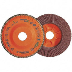 WALTER Surface Technologies - 120 Grit, 4-1/2" Disc Diam, 7/8" Center Hole, Zirconia Alumina Flap Disc - 13,300 Max RPM, Plastic Backing, Arbor Attaching System, Coated - Exact Tool & Supply
