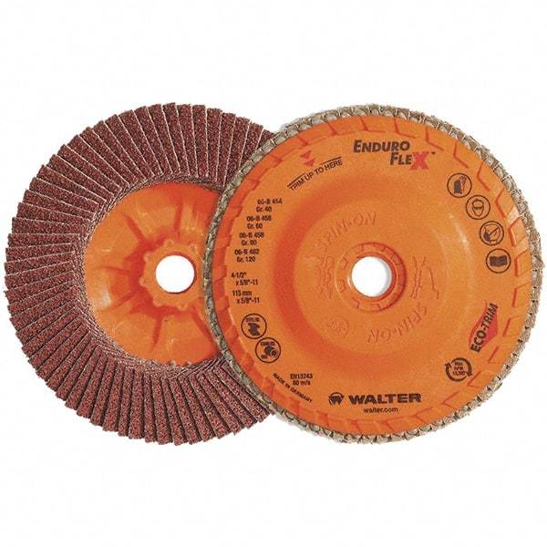 WALTER Surface Technologies - 80 Grit, 7" Disc Diam, 7/8" Center Hole, Zirconia Alumina Flap Disc - 8,600 Max RPM, Plastic Backing, Arbor Attaching System, Coated - Exact Tool & Supply