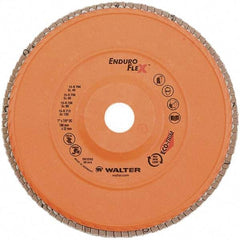 WALTER Surface Technologies - 120 Grit, 7" Disc Diam, 7/8" Center Hole, Zirconia Alumina Flap Disc - 8,600 Max RPM, Plastic Backing, Arbor Attaching System, Coated - Exact Tool & Supply