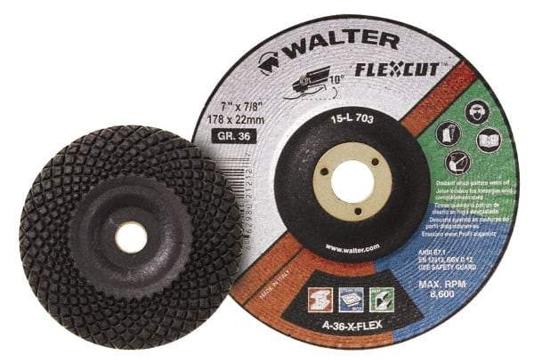 WALTER Surface Technologies - 7" Diam x 7/8" Hole, 24 Grit Surface Grinding Wheel - Aluminum Oxide, Very Coarse Grade, 8,600 Max RPM - Exact Tool & Supply