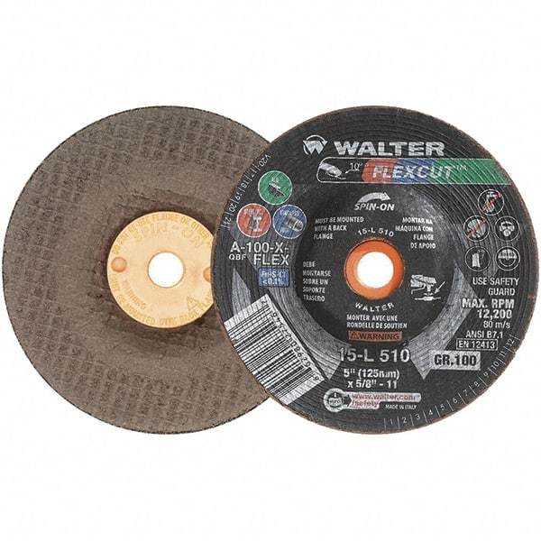 WALTER Surface Technologies - 5" Diam x 5/8" Hole, 100 Grit Surface Grinding Wheel - Aluminum Oxide, Fine Grade, 12,200 Max RPM - Exact Tool & Supply