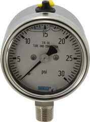 Wika - 2-1/2" Dial, 1/4 Thread, 30 Scale Range, Pressure Gauge - Lower Connection Mount, Accurate to 2-1-2% of Scale - Exact Tool & Supply