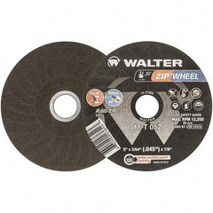 WALTER Surface Technologies - 5" 60 Grit Aluminum Oxide Cutoff Wheel - 3/64" Thick, 7/8" Arbor, 12,200 Max RPM, Use with Angle Grinders - Exact Tool & Supply