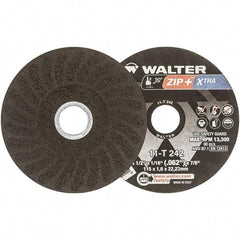 WALTER Surface Technologies - 4-1/2" 46 Grit Aluminum Oxide Cutoff Wheel - 1/16" Thick, 7/8" Arbor, 13,300 Max RPM, Use with Angle Grinders - Exact Tool & Supply