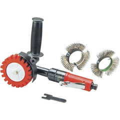 Dynabrade - 4" Wheel Diam, 3,200 RPM, Pneumatic Angle & Disc Grinder - 1/4-20 Spindle, 28 CFM, Rear Exhaust - Exact Tool & Supply