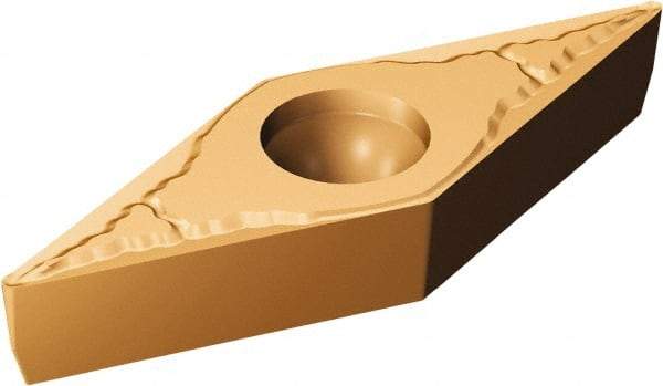 Sandvik Coromant - VBMT331 MM Grade 1125 Carbide Turning Insert - TiCN/Al2O3/TiN Finish, 35° Parallelogram, 3/8" Inscr Circle, 3/16" Thick, 1/64" Corner Radius - Exact Tool & Supply