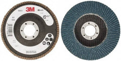 3M - 60 Grit, 4-1/2" Disc Diam, 7/8" Center Hole, Type 27 Zirconia Alumina Flap Disc - 13,300 Max RPM, Cloth Backing, Arbor Attaching System, Coated - Exact Tool & Supply