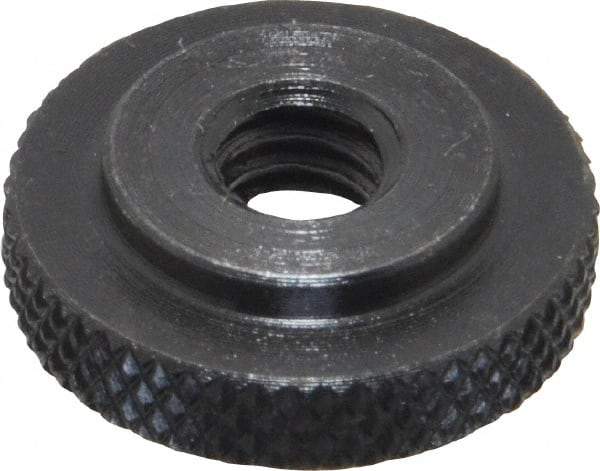 Gibraltar - 1/4-20" UNC Thread, Black Oxide Finish, Steel Round Knurled Check Nut - 7/32" Overall Height, 3/4" Head Diam, 1/2" Base Diam - Exact Tool & Supply