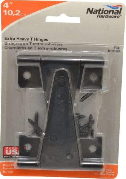 National Mfg. - 5" Long x 3.3" Wide x 0.08" Thick, T Hinge - Steel, Black Finish - Exact Tool & Supply